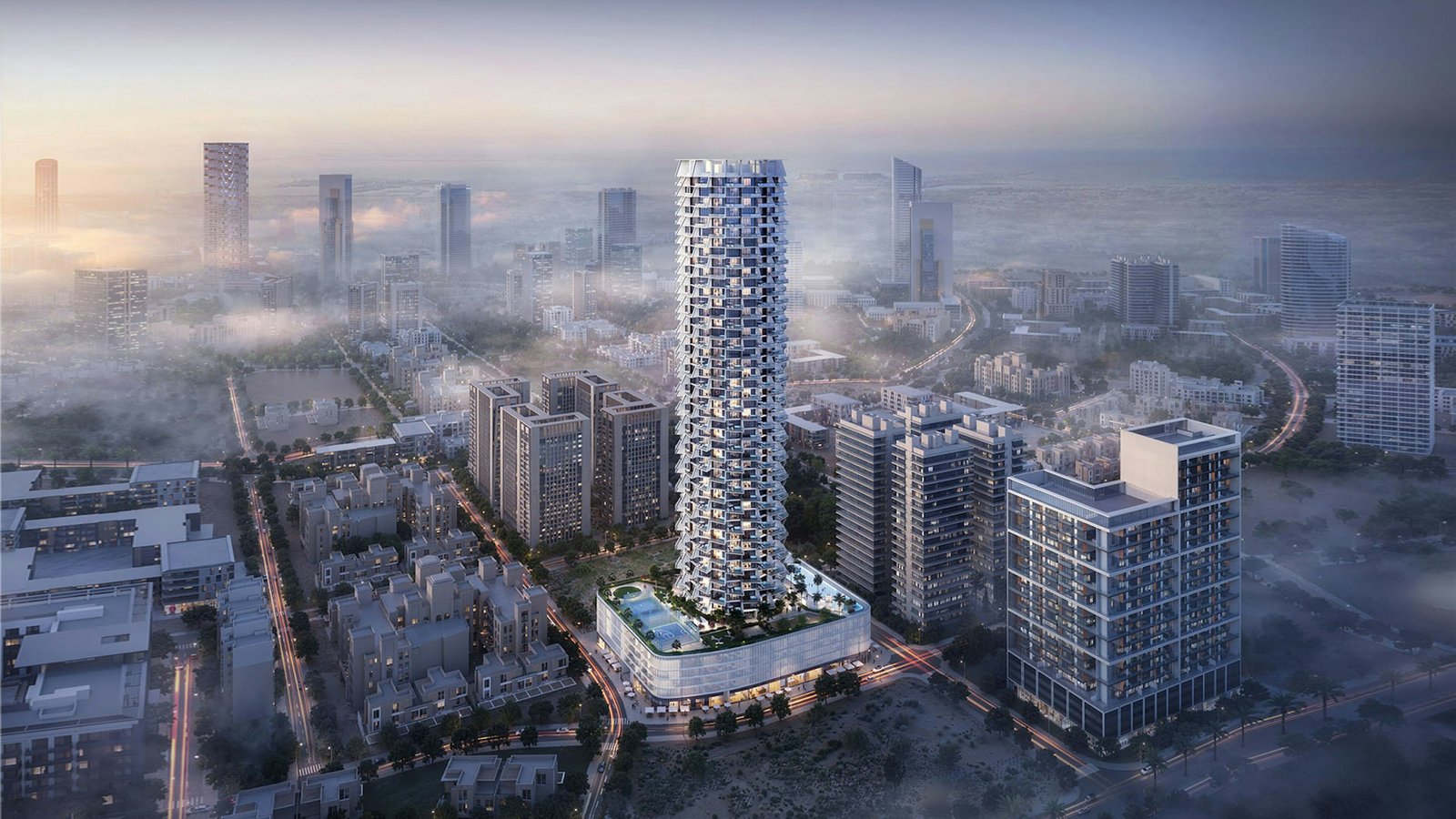 Binghatti Grove — Jumeirah Village Circle aerial view